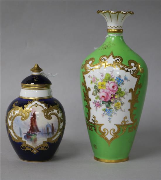 A Royal Crown derby WEJ Dean painted jar and cover and a Royal Crown Derby flower painted vase